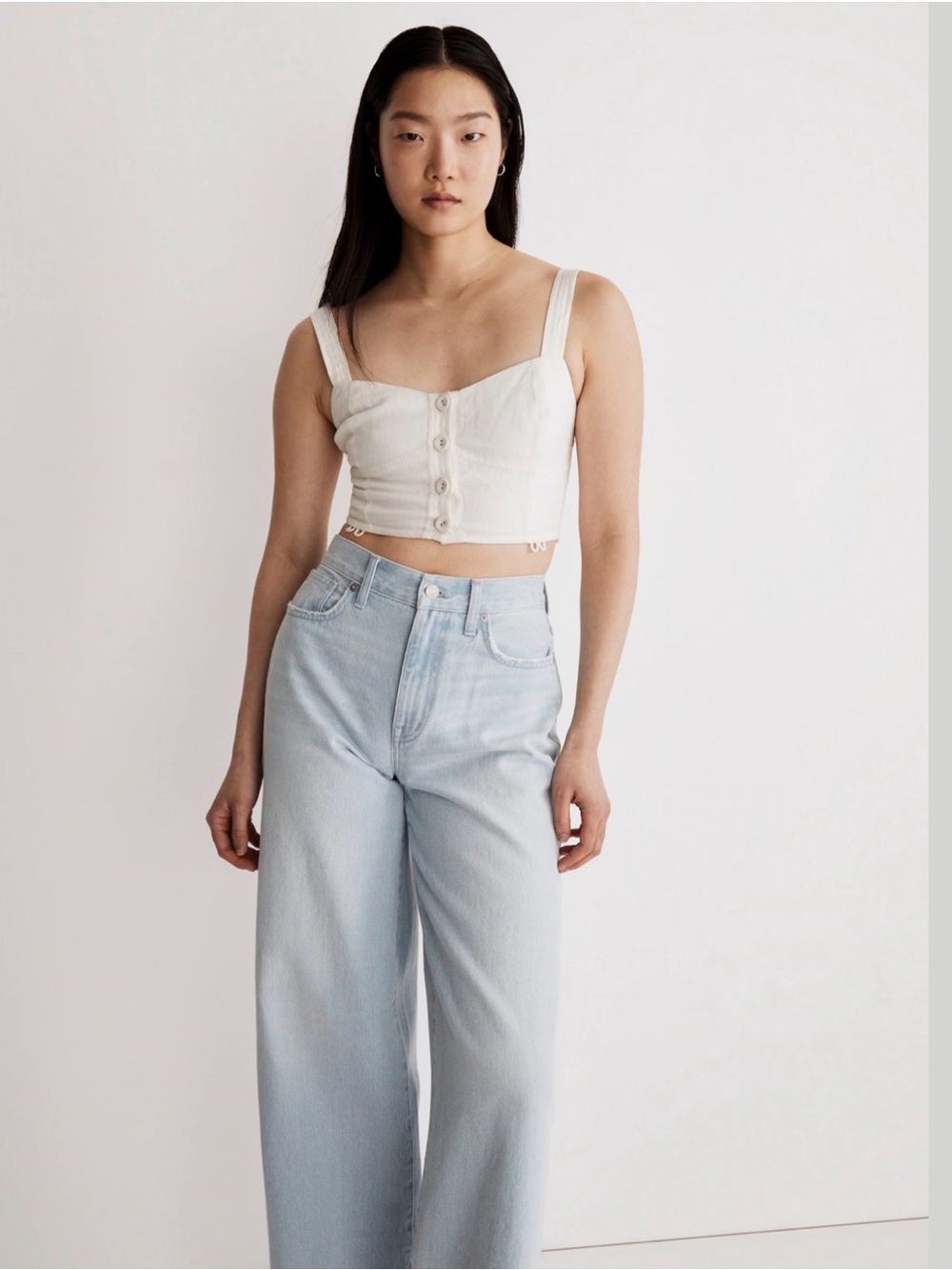 Madewell White Linen Button-Front Crop Top — Sz 14 (Runs Small, fits US 8-10)